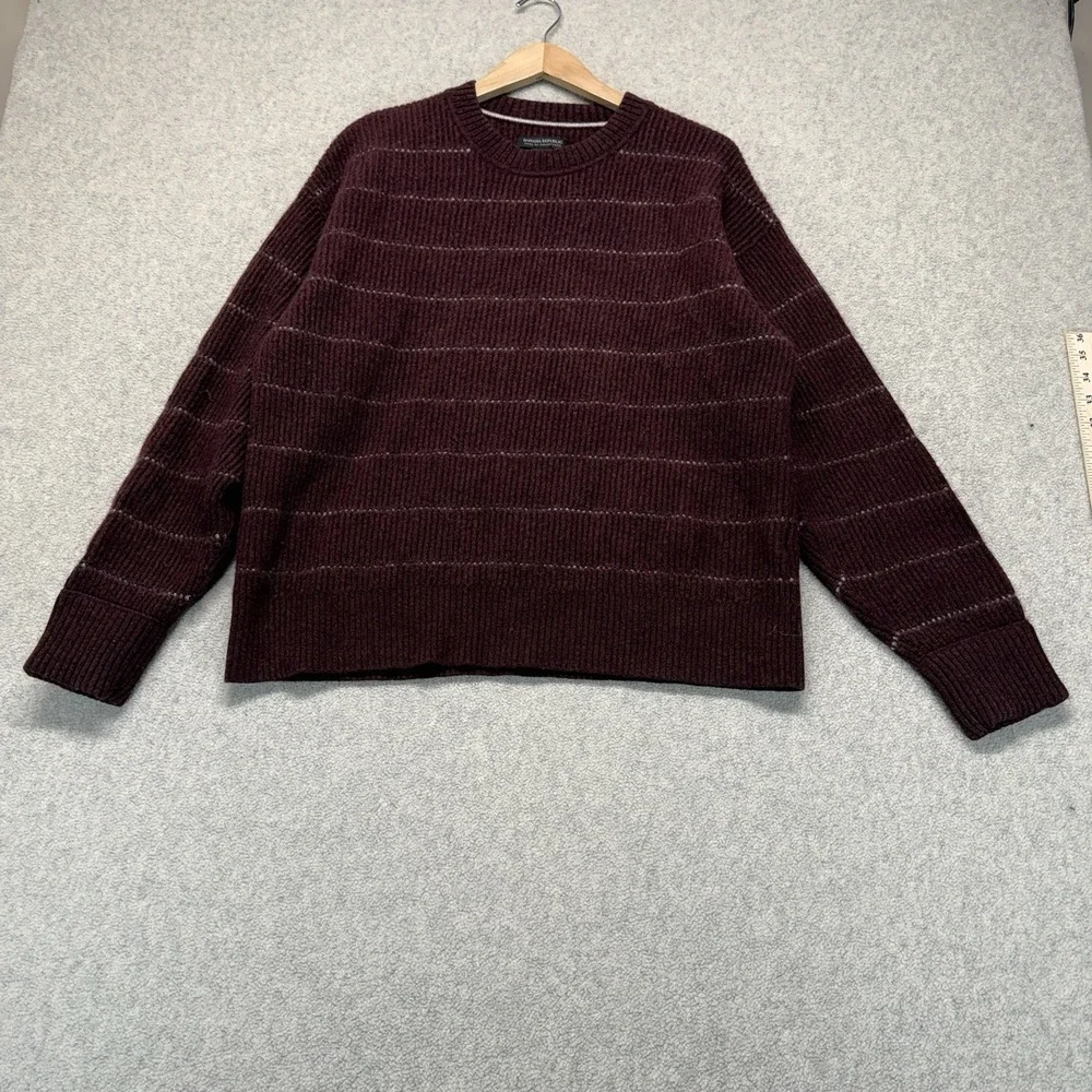 Banana Republic Mens Wool Blend Sweater Burgundy Stripe‎ Crew Neck Large